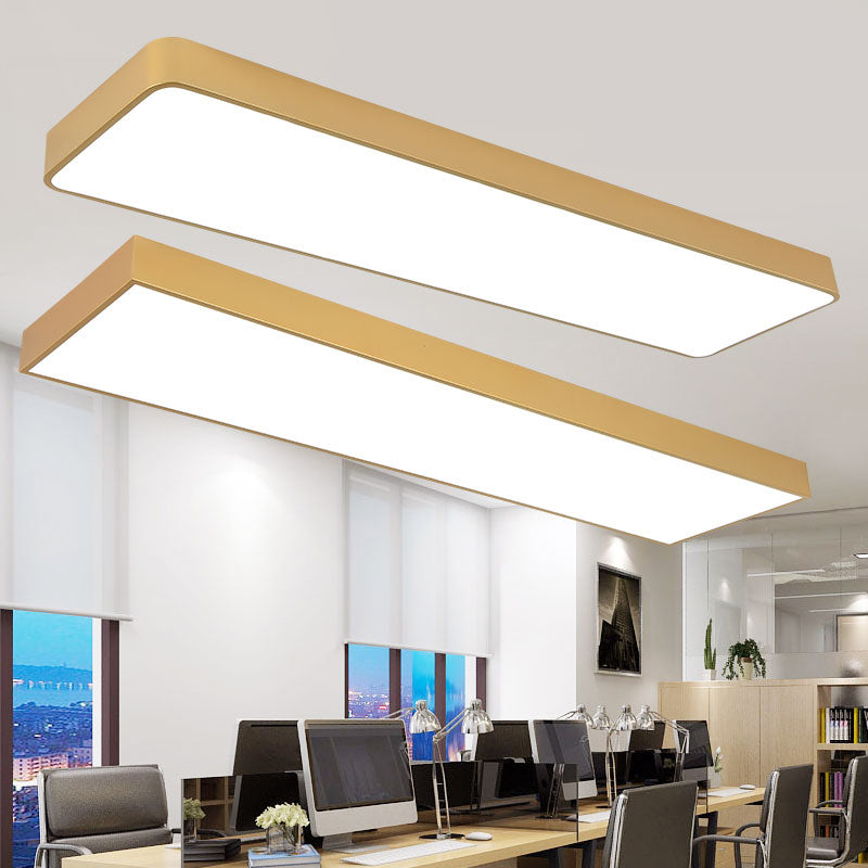 Minimalist Metal LED Ceiling Light with Wood Grain Flush Mount - Office Lighting