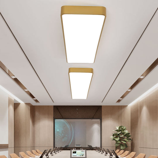 Office LED Flush Mount Light with Minimalist Metal Rectangle Design and Wood Grain Finish - Modern Ceiling Lighting