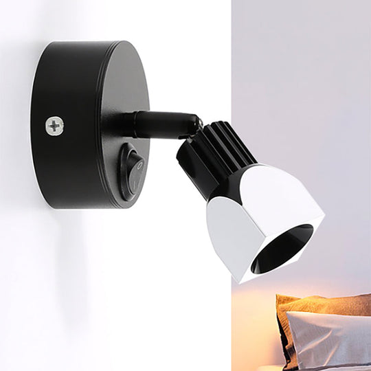 Mini Aluminum Led Spotlight Wall Lamp - Contemporary Style Black/White With/Without Switch