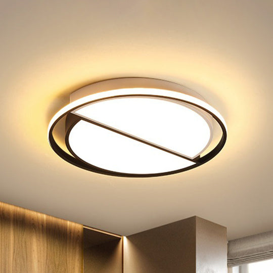 Black LED Flush Mount Half-Circle Acrylic Ceiling Lamp for Study Room