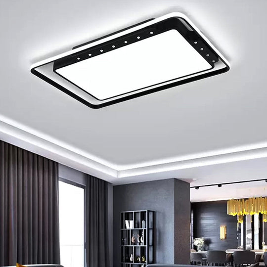 Rectangular Ceiling Light Fixture In Black/White - Simple Acrylic Flush Mount For Living Room With