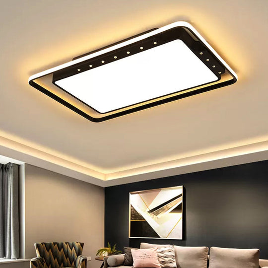 Rectangular Ceiling Light Fixture In Black/White - Simple Acrylic Flush Mount For Living Room With