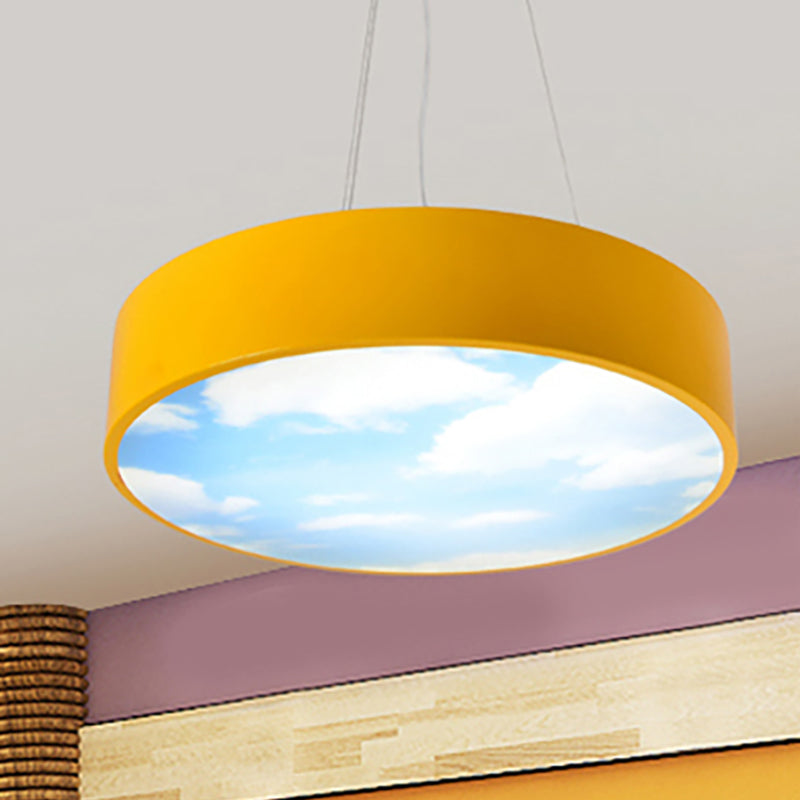 Bright Round Led Pendant Lamp With Colorful Acrylic Sky Design For Kindergarten