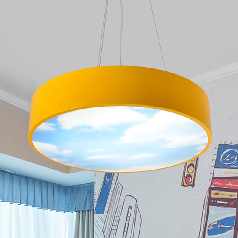 Bright Round Led Pendant Lamp With Colorful Acrylic Sky Design For Kindergarten