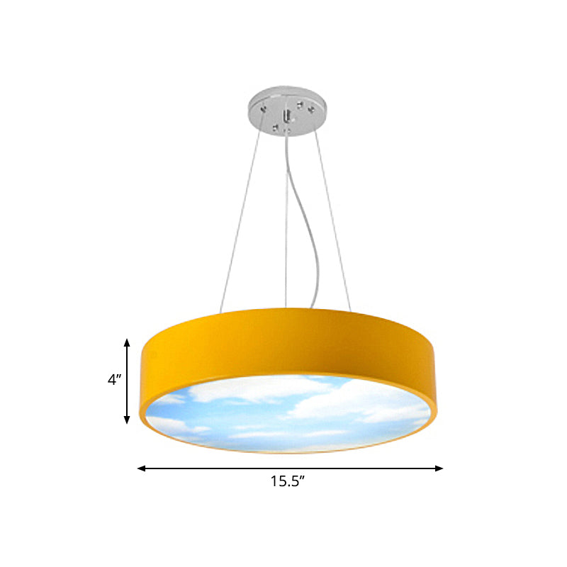 Bright Round Led Pendant Lamp With Colorful Acrylic Sky Design For Kindergarten