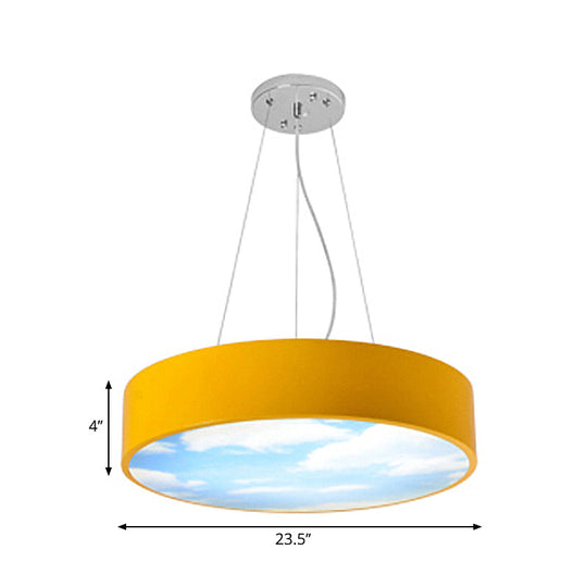 Bright Round Led Pendant Lamp With Colorful Acrylic Sky Design For Kindergarten