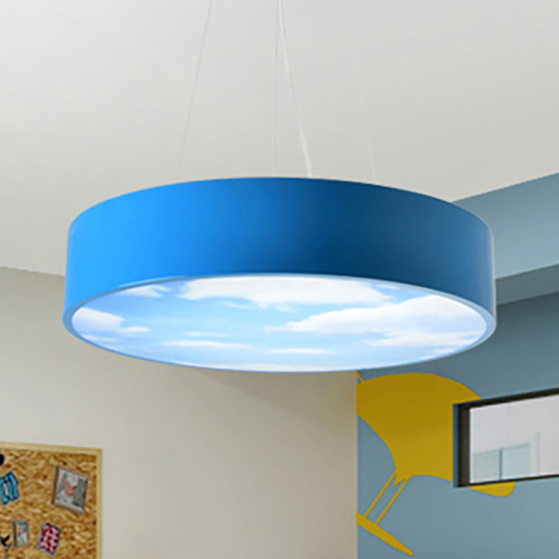 Bright Round Led Pendant Lamp With Colorful Acrylic Sky Design For Kindergarten