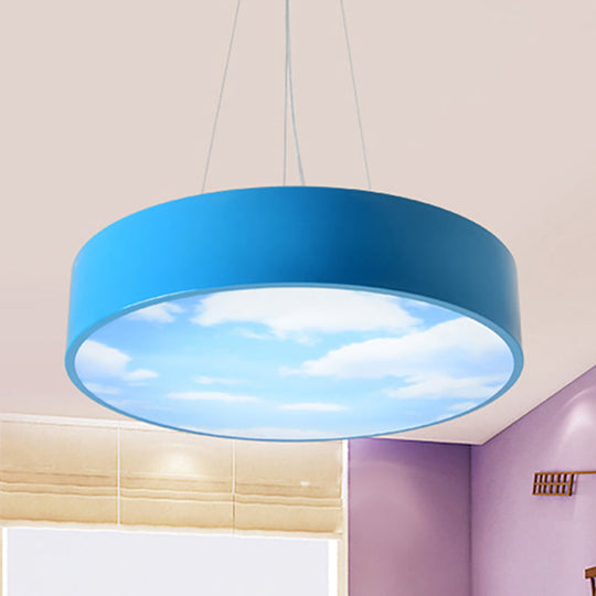 Bright Round Led Pendant Lamp With Colorful Acrylic Sky Design For Kindergarten