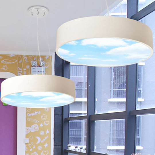 Bright Round Led Pendant Lamp With Colorful Acrylic Sky Design For Kindergarten