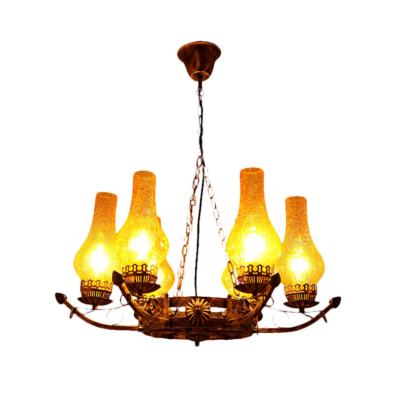 6-Light Crackle Glass Chandelier - Traditional Beige Vase Pendant Light For Living Room