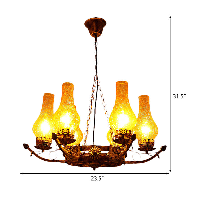 6-Light Crackle Glass Chandelier - Traditional Beige Vase Pendant Light For Living Room