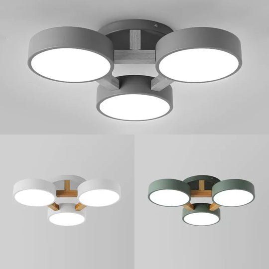 Macaron Loft Semi Flush Mount Ceiling Light - Metal Drum Fixture with 3 Heads for Living Rooms