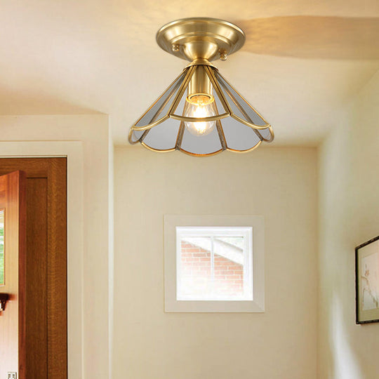 Traditional Gold Tapered Semi Flush Mount Ceiling Light for Living Room