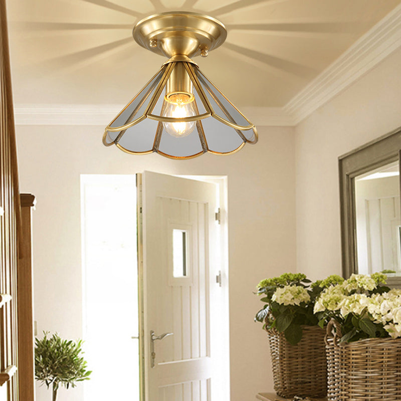 Traditional Gold Tapered Semi Flush Mount Ceiling Light for Living Room