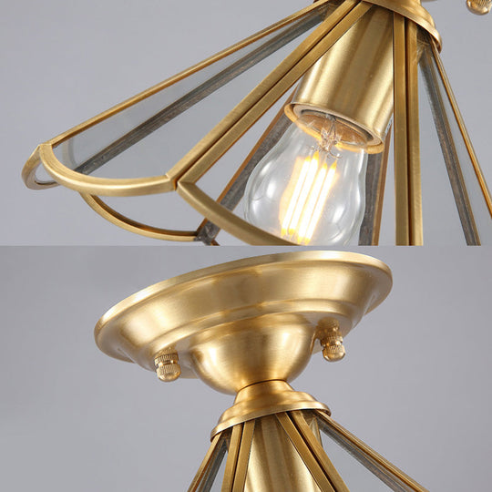 Traditional Gold Tapered Semi Flush Mount Ceiling Light for Living Room