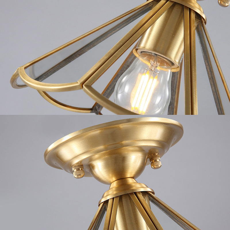 Traditional Gold Tapered Semi Flush Mount Ceiling Light For Living Room