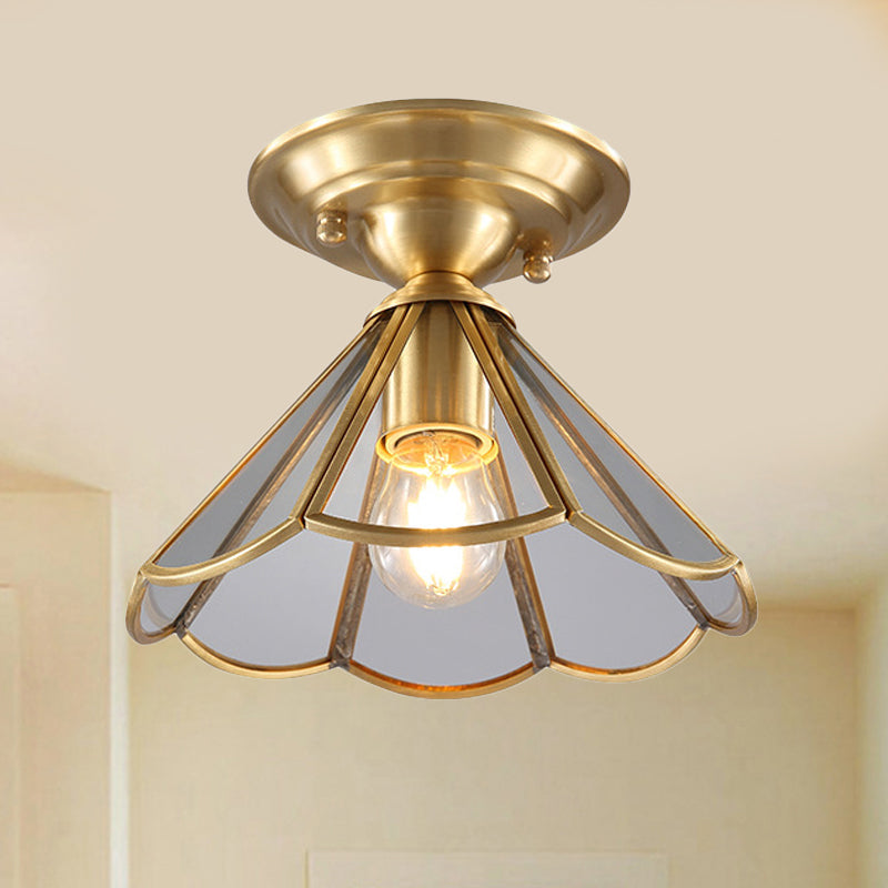 Traditional Gold Tapered Semi Flush Mount Ceiling Light For Living Room