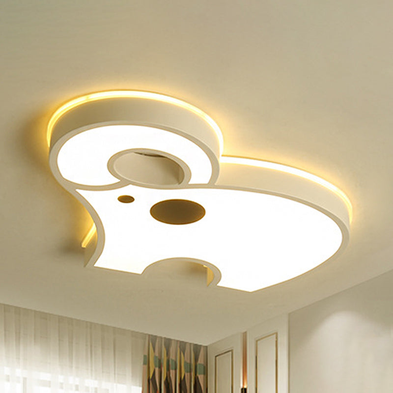 White Acrylic Elephant Ceiling Mount LED Light - Ideal for Child Bedroom