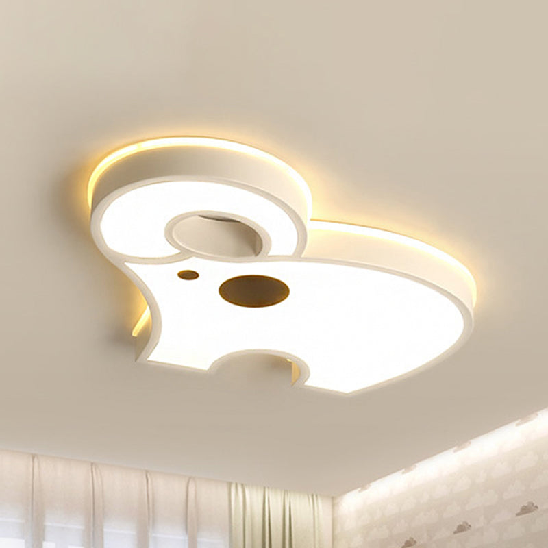 White Acrylic Elephant Ceiling Mount LED Light - Ideal for Child Bedroom