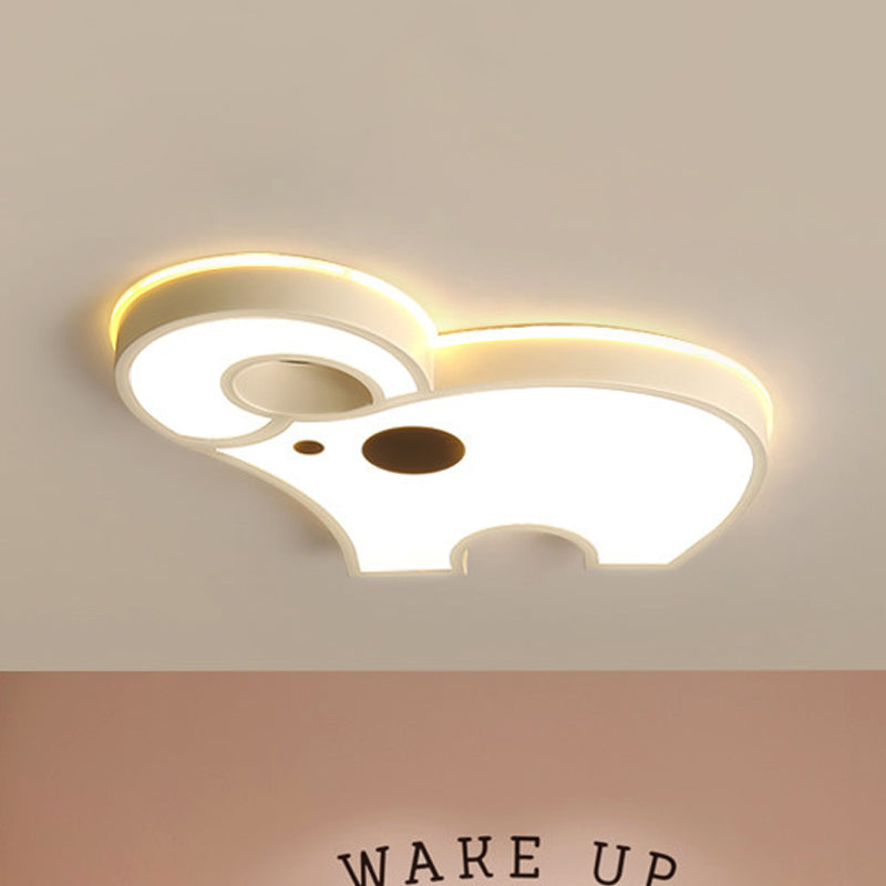 White Acrylic Elephant Ceiling Mount LED Light - Ideal for Child Bedroom