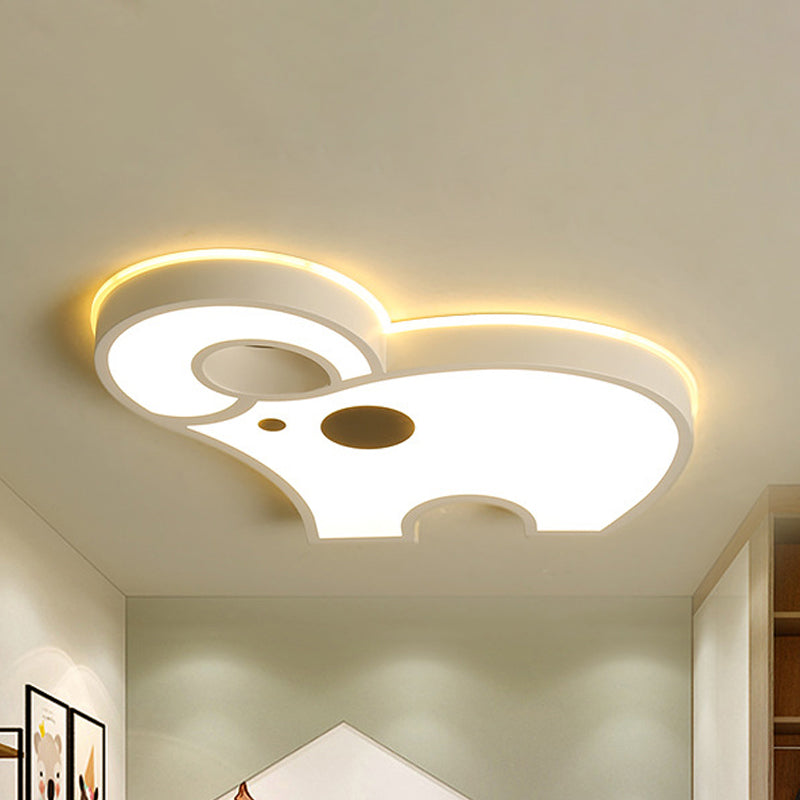 White Acrylic Elephant Ceiling Mount LED Light - Ideal for Child Bedroom