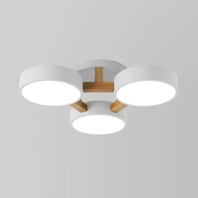 Metal Drum Semi Flush Mount Ceiling Lamp With 3 Macaron Loft Heads For Living Room White / Warm