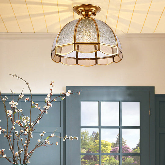 Clear Water Glass Dome Semi Flush Mount Ceiling Light with 1 Bulb for Hallway Tradition