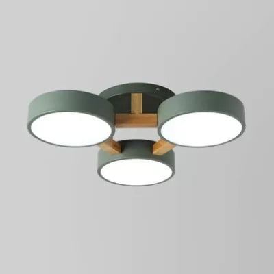 Metal Drum Semi Flush Mount Ceiling Lamp With 3 Macaron Loft Heads For Living Room Green / Warm