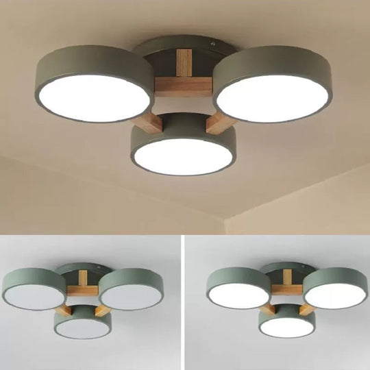 Macaron Loft Semi Flush Mount Ceiling Light - Metal Drum Fixture with 3 Heads for Living Rooms