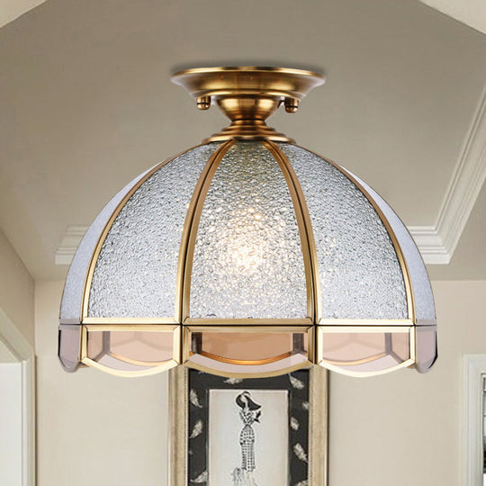 Clear Water Glass Dome Semi Flush Mount Ceiling Light with 1 Bulb for Hallway Tradition