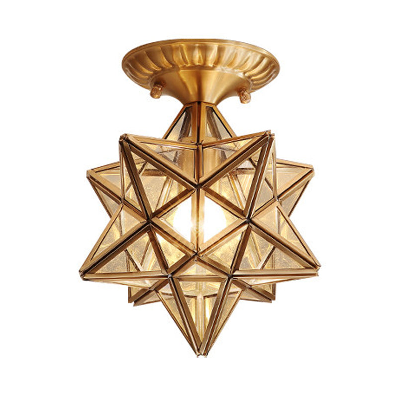 Traditional Star Semi Flush Ceiling Light in Clear/Textured White Glass - Ideal for Living Room