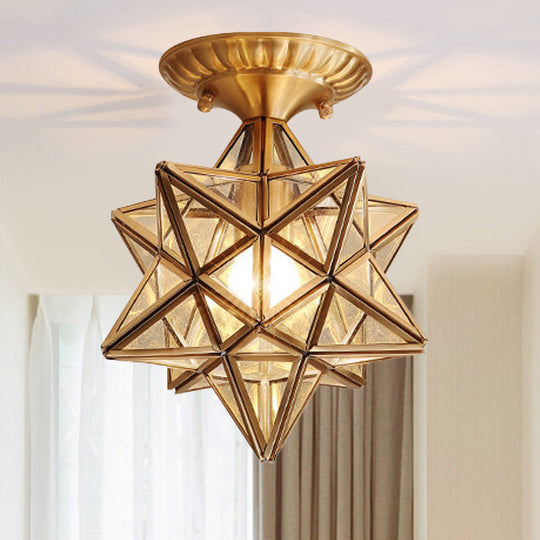 Traditional Star Semi Flush Ceiling Light in Clear/Textured White Glass - Ideal for Living Room