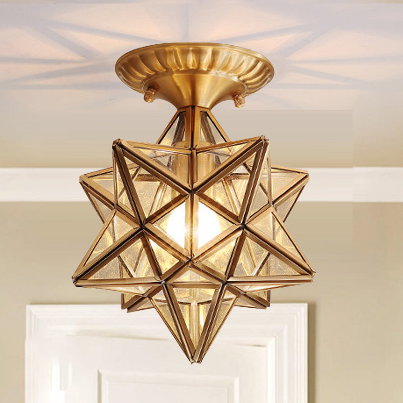 Traditional Star Semi Flush Ceiling Light in Clear/Textured White Glass - Ideal for Living Room