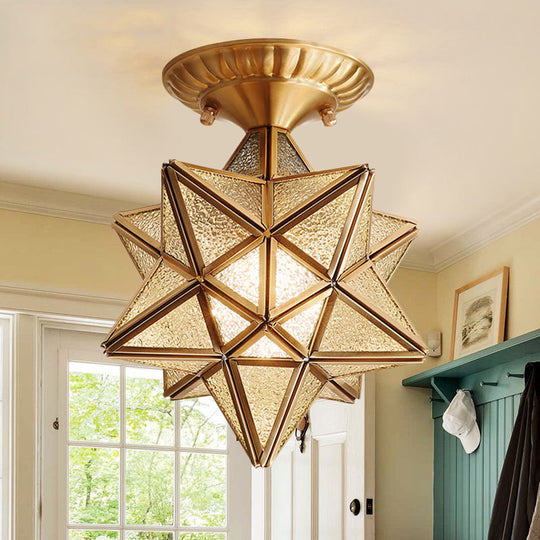 Traditional Star Semi Flush Ceiling Light in Clear/Textured White Glass - Ideal for Living Room