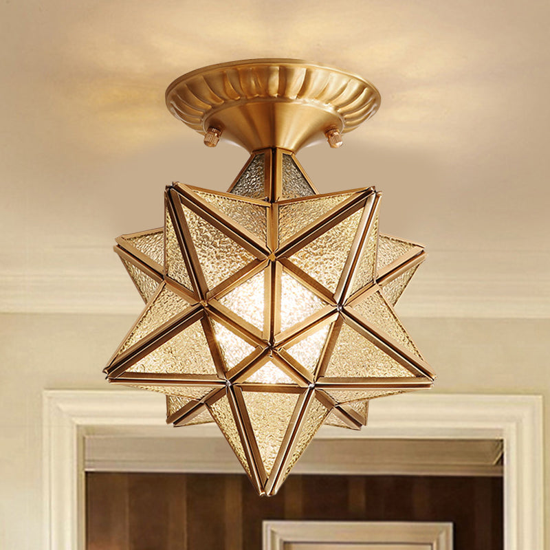 Traditional Star Semi Flush Ceiling Light in Clear/Textured White Glass - Ideal for Living Room