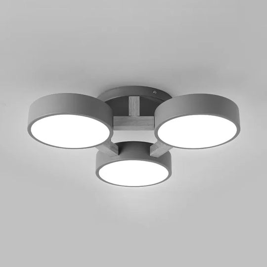 Macaron Loft Semi Flush Mount Ceiling Light - Metal Drum Fixture with 3 Heads for Living Rooms