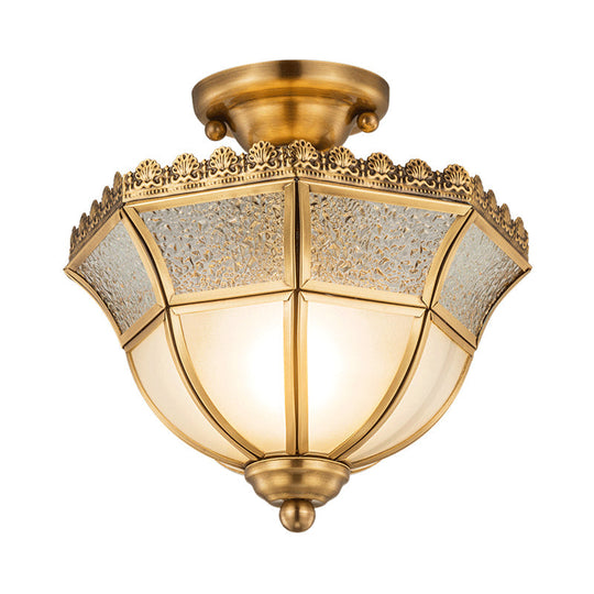 Opal Glass Brass Umbrella Semi Flush Ceiling Light Fixture - Traditional Design