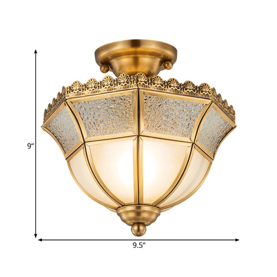 Opal Glass Brass Umbrella Semi Flush Ceiling Light Fixture - Traditional Design