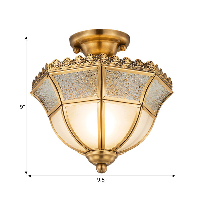 Opal Glass Brass Umbrella Semi Flush Ceiling Light Fixture - Traditional Design