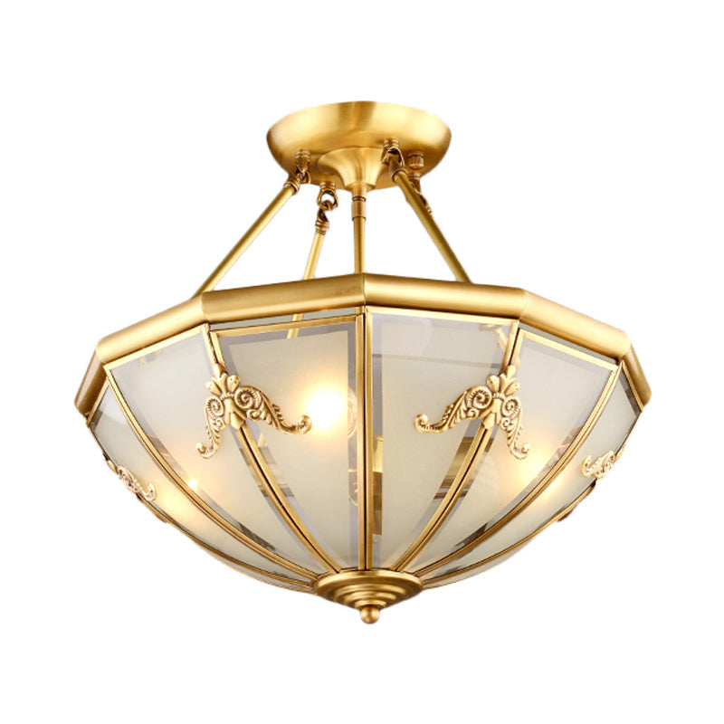 Traditional White Glass Brass Semi Flush-mount Chandelier - 18"/23.5" Width, Dome Shape, 4/6 Bulbs