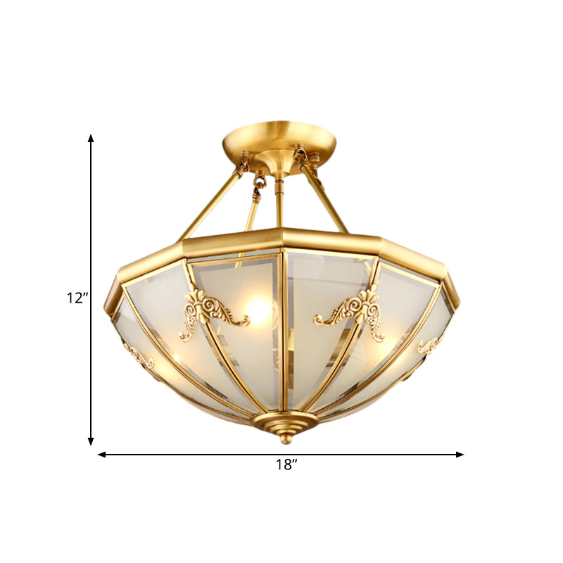 Traditional White Glass Brass Semi Flush-mount Chandelier - 18"/23.5" Width, Dome Shape, 4/6 Bulbs