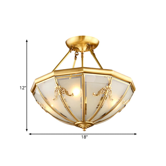 Traditional White Glass Brass Semi Flush-mount Chandelier - 18"/23.5" Width, Dome Shape, 4/6 Bulbs