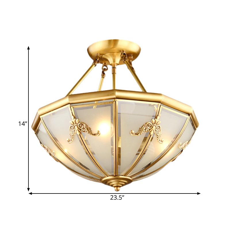 Traditional White Glass Brass Semi Flush-mount Chandelier - 18"/23.5" Width, Dome Shape, 4/6 Bulbs