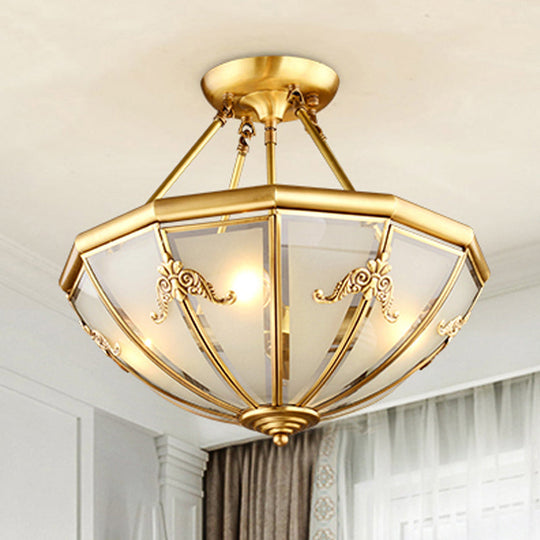 Traditional White Glass Brass Semi Flush-Mount Chandelier - 18/23.5 Width Dome Shape 4/6 Bulbs / 18