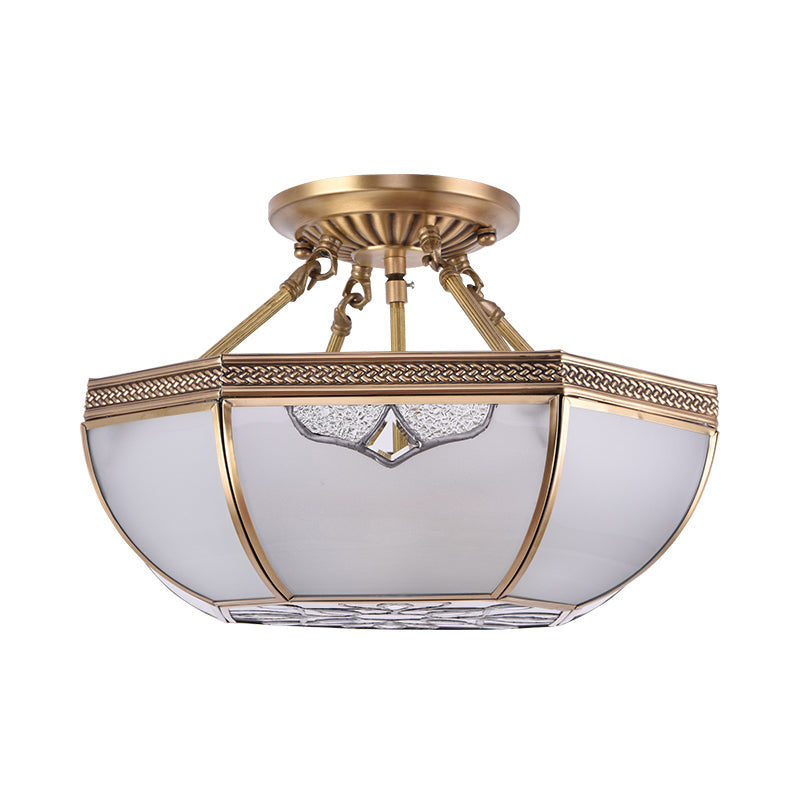 Traditional Semi Flush Brass Lamp with Milk Glass and 3 Bulbs for Living Room Ceiling