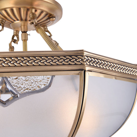 Traditional Semi Flush Brass Lamp with Milk Glass and 3 Bulbs for Living Room Ceiling