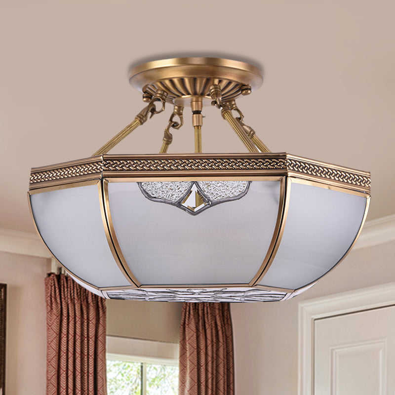 Traditional Semi Flush Brass Lamp with Milk Glass and 3 Bulbs for Living Room Ceiling