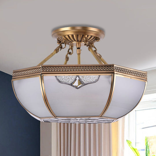 Traditional Semi Flush Brass Lamp with Milk Glass and 3 Bulbs for Living Room Ceiling