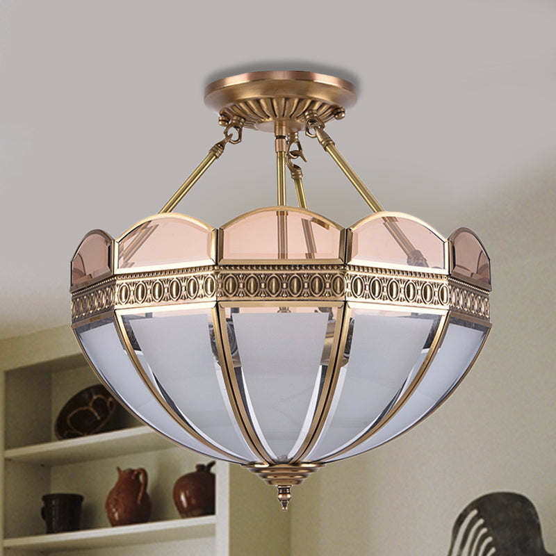 Traditional Brass 4-Bulb Umbrella Semi Flush Mount Ceiling Light Fixture with Frosted Glass