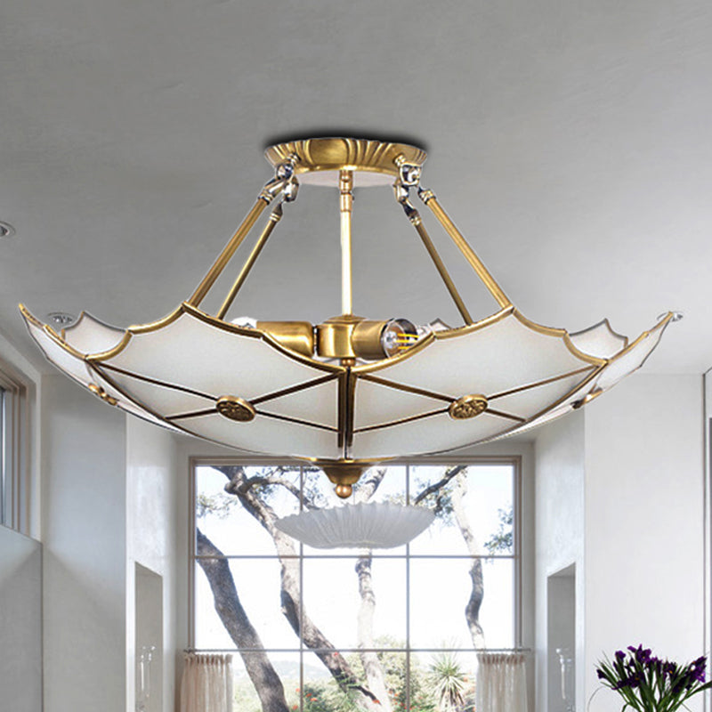 Traditional Brass Metal Flush Mount Ceiling Light With 3 Bulbs For Hallway